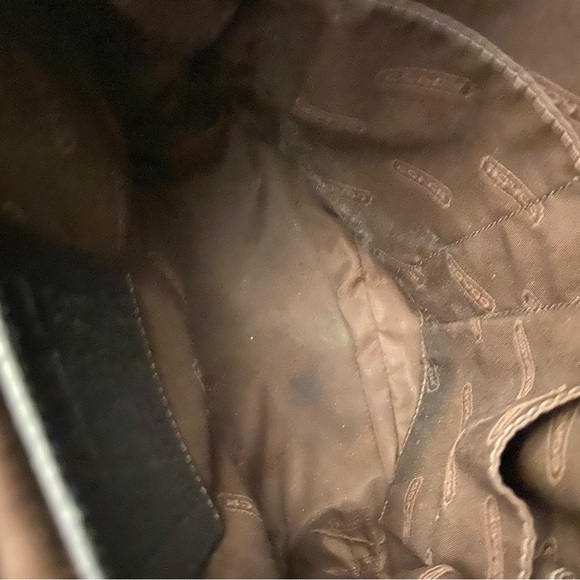 leather Coach backpack 11” x 11”. VIEW PICS CLOSELY, SCRATCHES ON FRONT FLAP - Picture 8 of 9